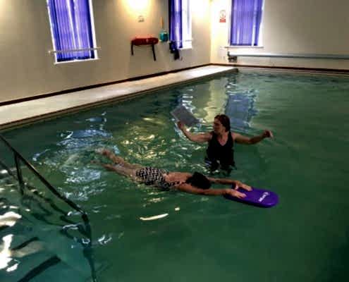 Bernadette performing Front Crawl leg kick....previously Bernadette was unable to put her face into the water and exhale Bernadette performing Front Crawl leg kick....previously Bernadette was unable to put her face into the water and exhale